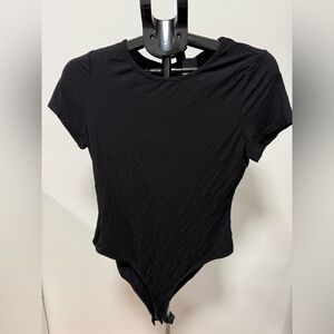 SHEIN Curve Black Short Sleeve Bodysuit Snap Bottom 0XL